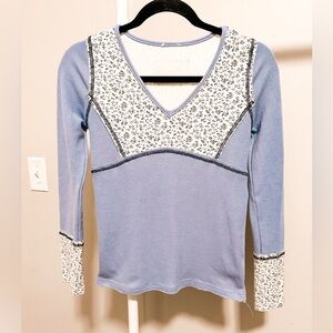 Women’s Purple and White Floral WaffleKnit Longsleeve Shirt best for XS - Small